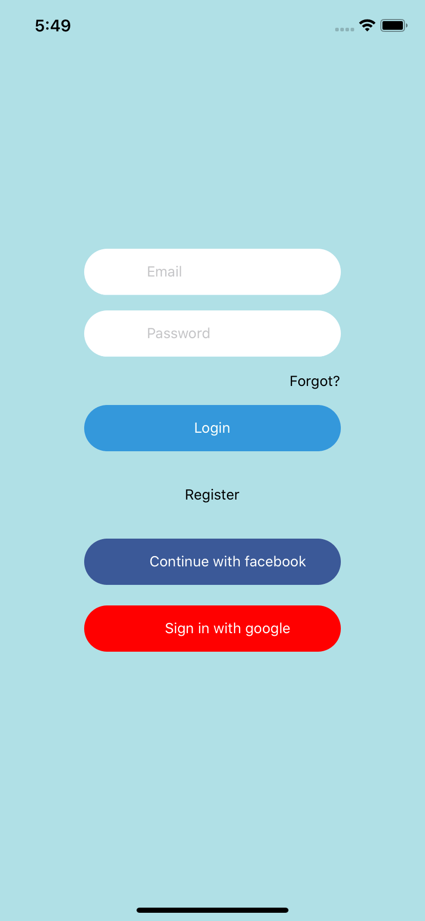 React native template. Login with social buttons