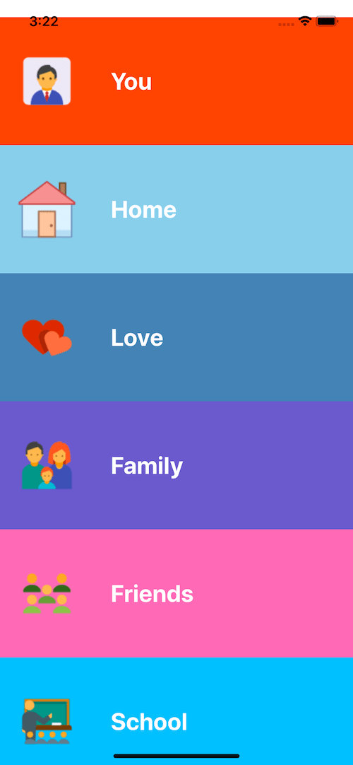 React native template. home colorful menu ui example