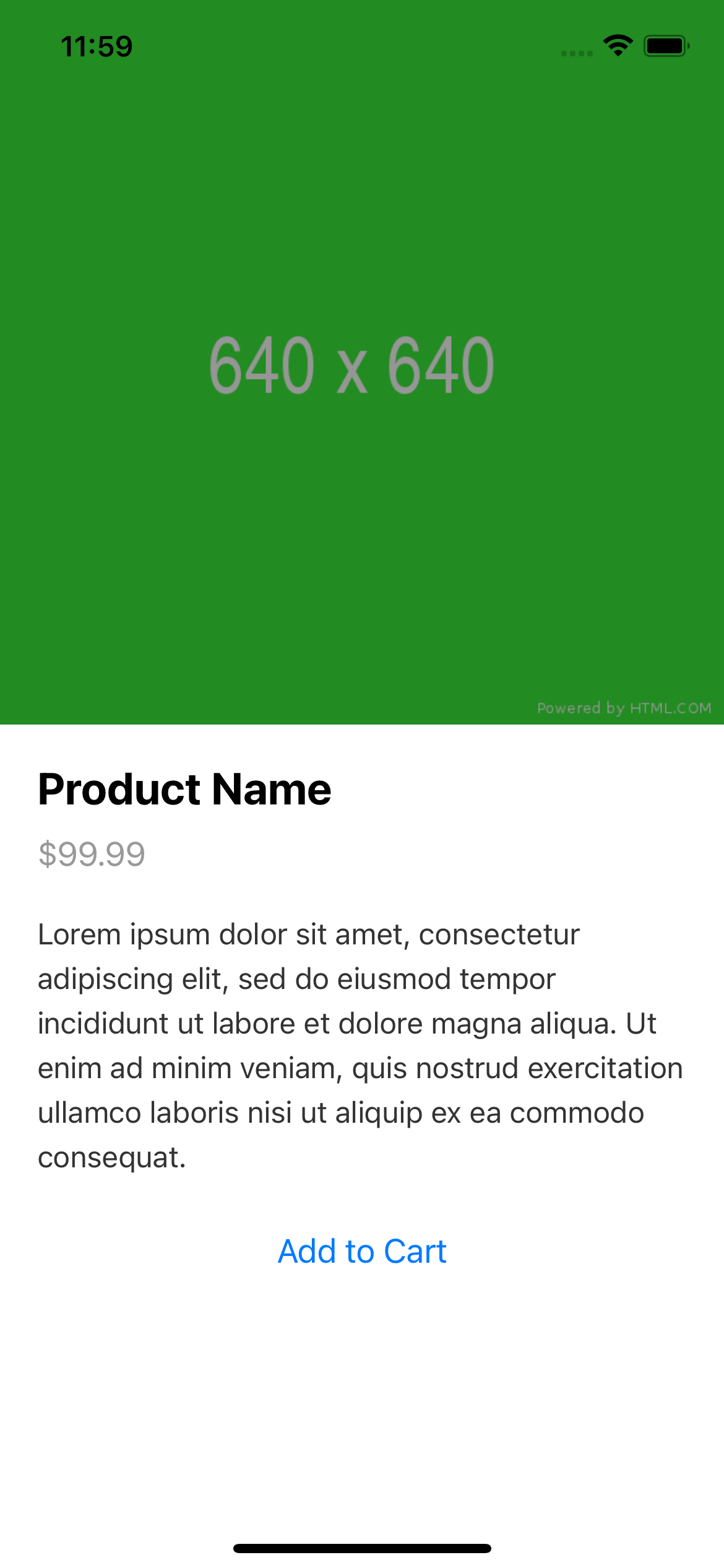 React native template. Product detail view