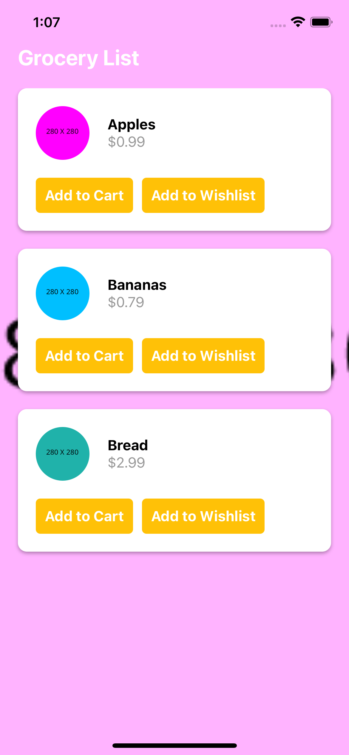 React native template. Grocery List
