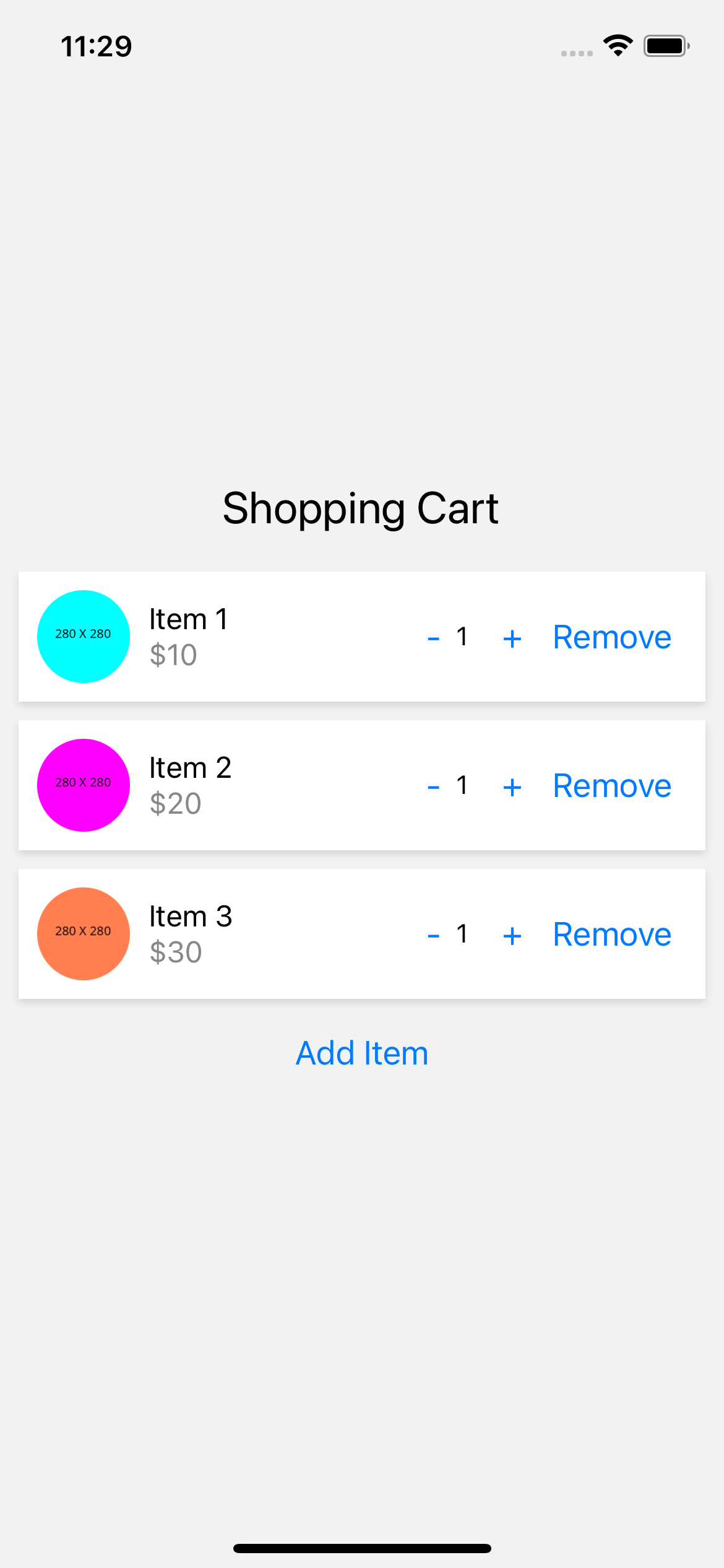 React native template. Shopping cart
